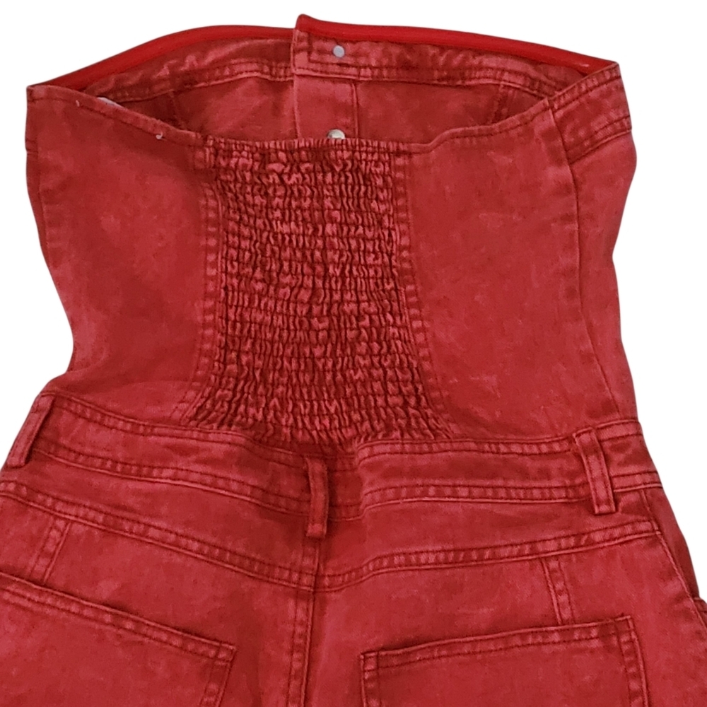 Strapless Washed Red Cargo Jumpsuit Utility Pocket Y2K Streetwear Festival - Picture 12 of 15
